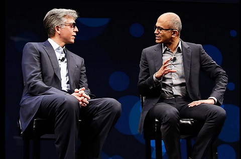 Bill McDermott, CEO de SAP, y Satya Nadella, CEO de Microsoft