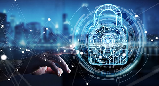 Businessman using digital padlock to secure his datas 3D renderi