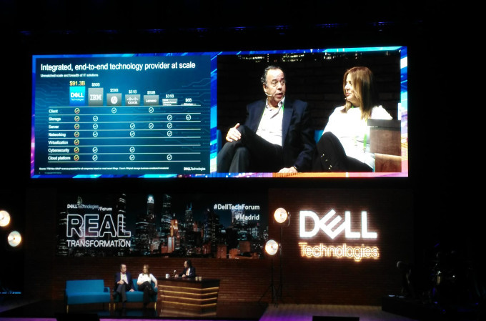 Ricardo Labarga, Director General de Commercial Business, e Isabel Reis, Directora General de Enterprise para Iberia de Dell Technologies, en el Dell Technologies Forum 2019.
