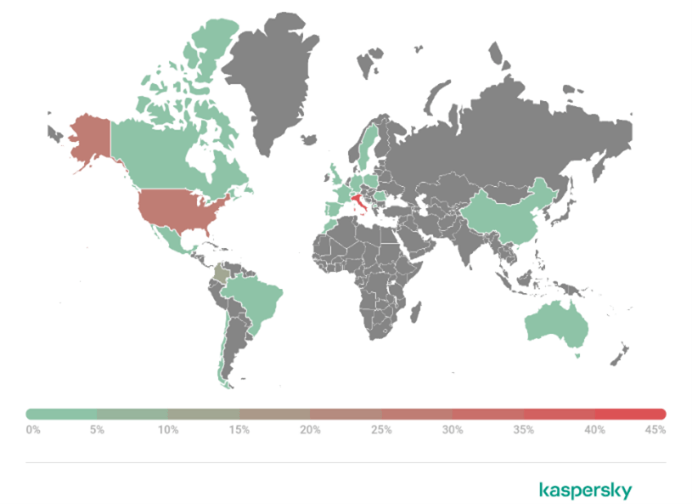 Mapa de los intentos de ataque a partir de la telemetría de Kaspersky.
