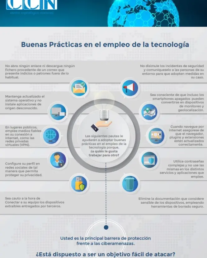 El Centro Criptológico Nacional (CCN) ha elaborado una serie de consejos para hacer un uso seguro de la tecnología