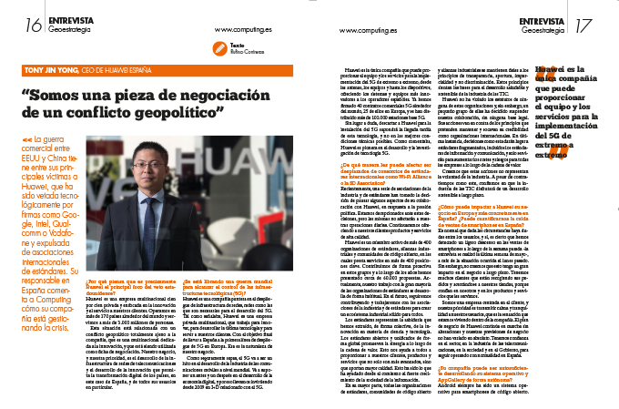Entrevista a Tony Jin Yong, CEO de Huawei España.